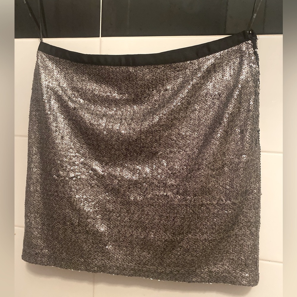 BEDO Femme Asymmetric Skirt Women Large Black & Silver sequined Zip Up Lined
